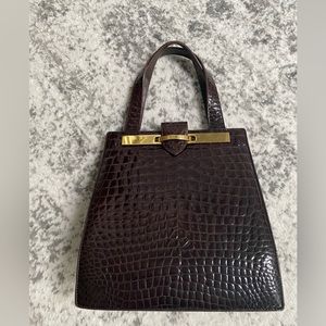 SOLD Retta Wolff Made In Italy Alligator Embossed Leather Handbag, Dark Wine